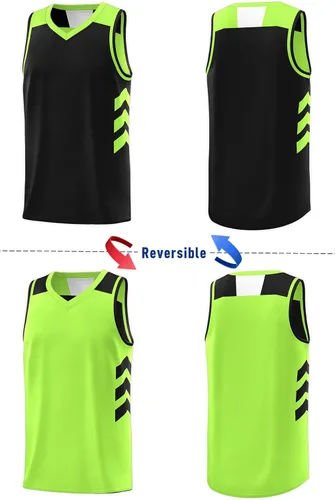 Vista 2 de KXK Camiseta de baloncesto reversible para hombre, sin mangas, uniforme de equipo Verde neón y negro