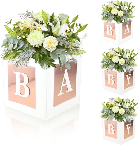 Vista 8 de 4 Piezas Cajas de Flores para Baby Shower Centros de Mesa Decoración Dorada Bloque de Bebé Soporte Floral Centro de Mesa Baby In Bloom Revelación