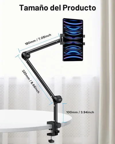 Vista 2 de OMOTON Soporte ajustable para tablet de escritorio, soporte para tablet para iPad, soporte de teléfono para cama con rotación de 360°, se adapta a