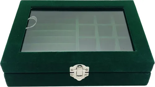 Vista 5 de Joyero organizador, caja de almacenamiento de joyería con tapa de vidrio transparente, caja de anillo de joyería de vidrio de terciopelo, estuche