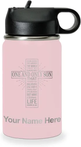 Vista 78 de LaserGram Botella de agua personalizada, versículo bíblico John 3-16, acero inoxidable de doble pared aislada al vacío con popote superior, regalo
