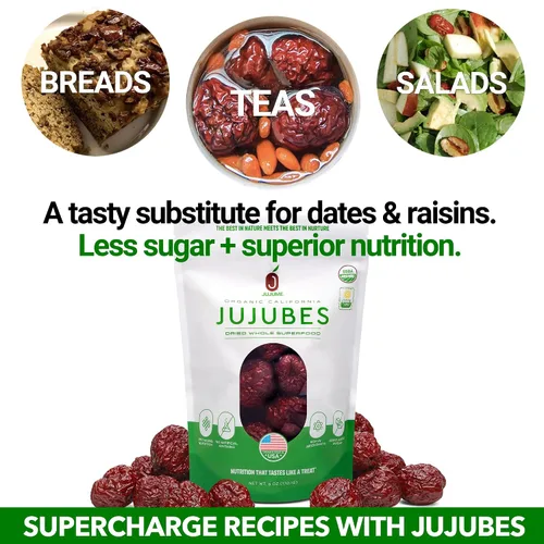 Vista 8 de JUJUME Jujubes Orgánicos Certificados por USDA Cultivados en California Frutas de Datil Rojo Clasificados Individualmente 3 Veces para Control