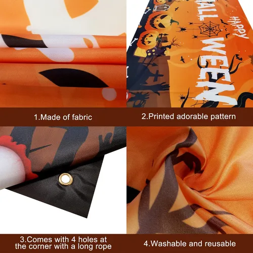 Vista 3 de KatchOn Pancarta extragrande de Feliz Halloween, 72 x 44 pulgadas, telón de fondo espeluznante, decoraciones de fiesta naranja y negro, pancarta