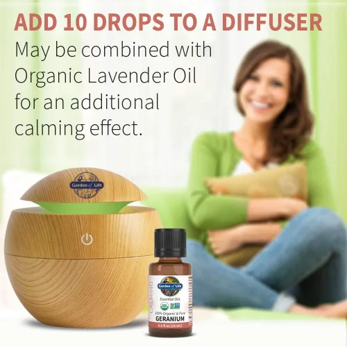 Vista 4 de Garden of Life - Aceite esencial de geranio 100% puro para difusor, aromaterapia, meditación, relajación y calma, USDA orgánico, sin OMG, 0.5 onzas
