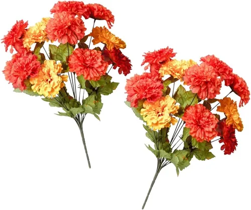 Vista 6 de Factory Direct Craft Juego de 2 arbustos artificiales de caléndula de seda de poliéster para el Día de Muertos, Día de Muertos, flores de caléndula