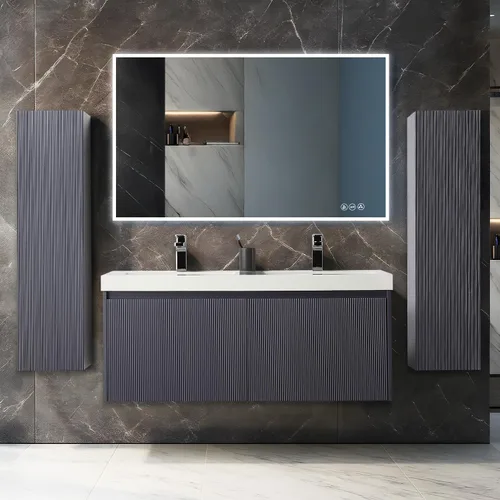 Vista 62 de Blossom Lavabo de baño de 20 pulgadas con tocador, todo en madera montado en la pared, gabinete flotante de baño con tocador con fregadero