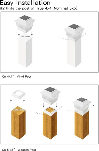 Vista 9 de Paquete de 4 luces solares para tapa de poste, modernas #2: se adapta a postes de vinilo de 4 x 4 y madera de 5 x 5 pulgadas, temperatura de 3