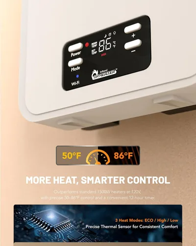 Vista 8 de Estufa de Espacio Eléctrica Dr. Infrared Heater Ecoheat, Sistema Dual con Infrarrojos y Ventilador Forzado, Control Remoto, 1500W, Montaje en Pared