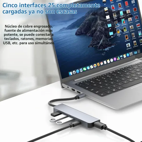 Vista 6 de Adaptador HDMI USB C, estación de acoplamiento 5 en 1 con HDMI 4K, puerto de datos USB C, PD de 100 W y USB 3.0 y 2.0 compatible con MacBook