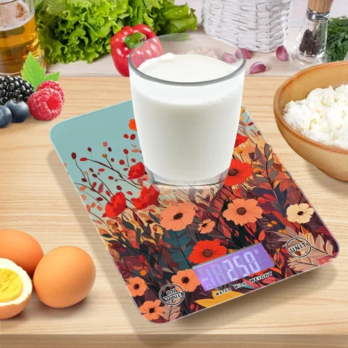 Vista 7 de Autumn Poppy Flowers01 Báscula de alimentos para cocina, báscula digital de alimentos, onzas y gramos, para hornear, cocinar, paneles de vidrio