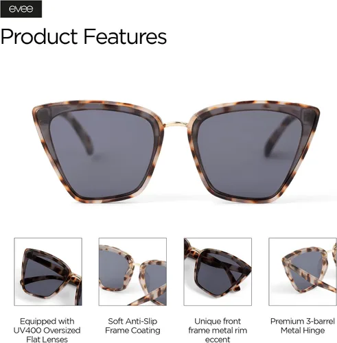 Vista 6 de EVEE Gafas de sol polarizadas de moda Cateye para mujer con lente de protección UV - (Viena) (Tortoise), Carey