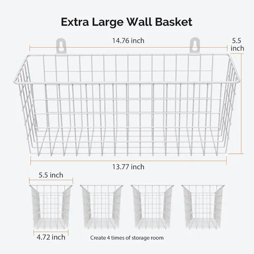 Vista 2 de MaraFansie Cesta de alambre [extragrande] organizador de pared colgante para gabinete, cesta de almacenamiento para estantes montados en la pared