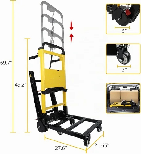 Vista 7 de Carretilla eléctrica para subir escaleras con 3 velocidades ajustables y capacidad de carga máxima de 440 libras, carrito plegable para subir