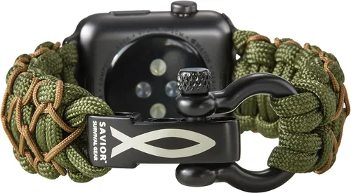 Vista 28 de Savior Survival Gear - Correa de repuesto para Apple Watch de 1.65”/42 mm, hecha de 550 cuerda de paracaídas con grillete ajustable de acero Negro