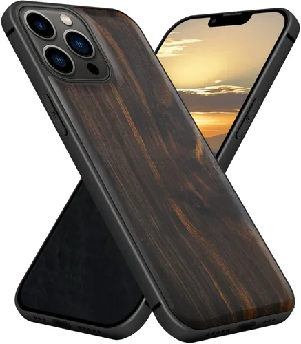 Vista 22 de Carveit Funda magnética de madera para iPhone 13 Mini [madera natural y TPU suave negro] funda protectora de madera única y elegante a prueba