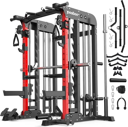 Vista 8 de pooboo Multi-Functional Machine Power Cage, 2000LB Squat Rack, LAT-Pull Down System, Dual Pulley Cable Crossover System, Home Gym Workout Machine
