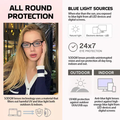 Vista 5 de SODQW Office-Siren - Gafas de luz azul para mujeres, armazón rectangular, anteojos pequeños Y2K, anteojos de computadora antifatiga visual