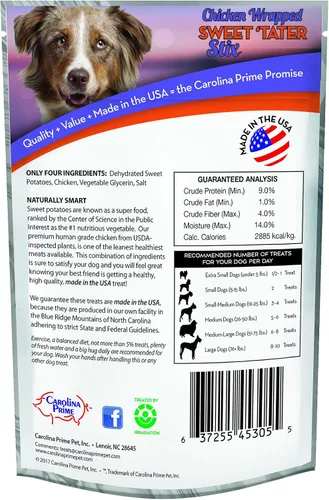 Vista 2 de Carolina Prime Pet 45306 Palitos de pollo envueltos en batata dulce para perros (1 bolsa), Talla única