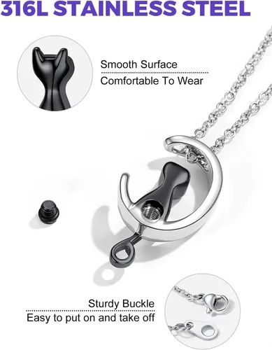 Vista 6 de Richsteel Collares de urna para cenizas para mujeres y hombres, collar con colgante de cremación para cenizas, joyería conmemorativa de acero