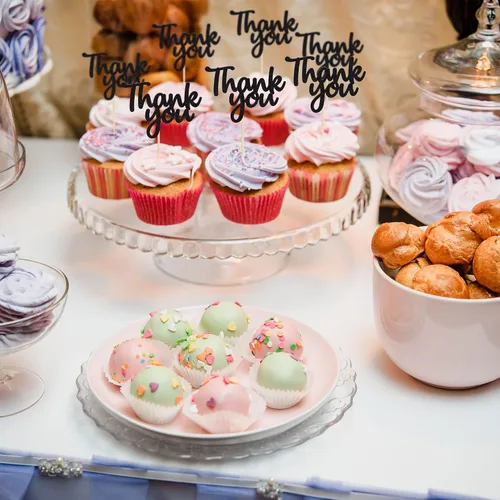 Vista 5 de Gyufise Paquete de 36 adornos para cupcakes con purpurina negra para Acción de Gracias, decoraciones para baby shower, niños y niñas, suministros