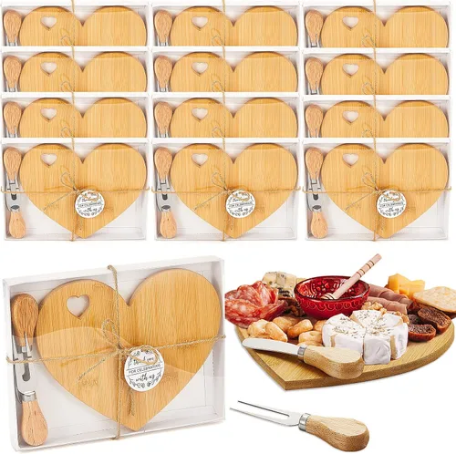 Vista 8 de Patelai 1 Juego de Tabla de Queso en Forma de Corazón para Despedida de Soltera y Baby Shower con Cuchillo, Tabla Mini de Madera para Charcutería