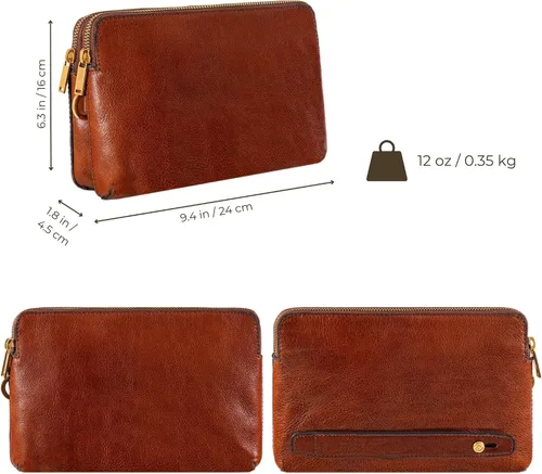 Vista 4 de Time Resistance Bolso de mano de cuero para hombre - Bolsa organizadora para hombres - Bolso de muñeca - Maletín hecho a mano en Italia - Caja