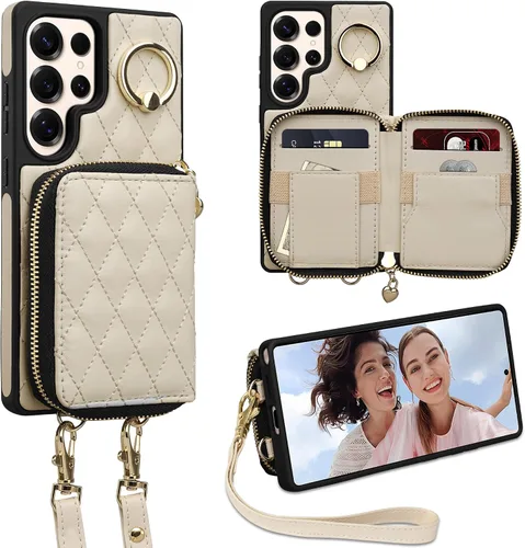Vista 16 de Funda para iPhone 12 Pro/iPhone 12 de 6.1 pulgadas, cartera cruzada con cremallera para mujer, tarjetero con bloqueo RFID, funda de cuero con Negro