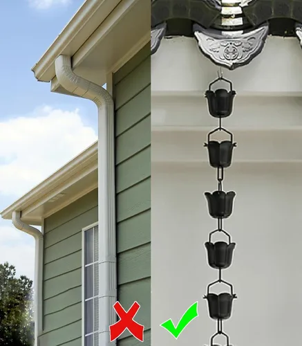 Vista 5 de Rain Chain Black Flower Cups Rain Chain System, 1-4 M Long Rainwater Catcher, Roof Gutters Chain for Yard/Landscape, Rain Chain for Outside