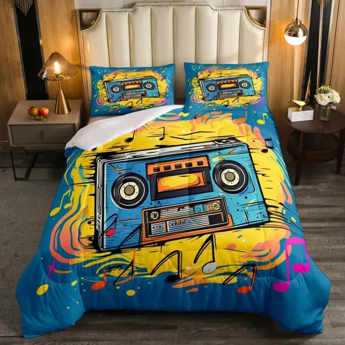 Vista 8 de Juego de edredón de cine tamaño individual, ropa de cama vintage de cine para niños, niñas y adultos, juego de edredón de palomitas de maíz