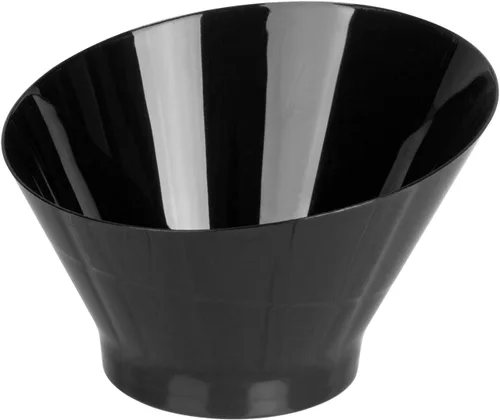 Vista 2 de Restaurantware - Cuencos para servir de 5 onzas, 100 cuencos desechables para aperitivos, diseño inclinado, redondo, cuenco de plástico negro