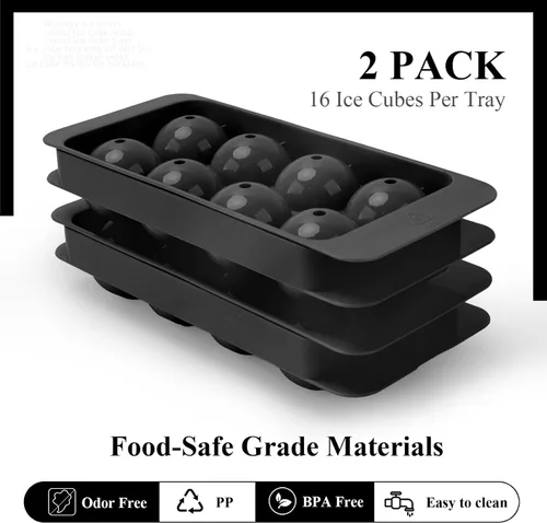 Vista 6 de Molde para cubitos de hielo para whisky, 2 x 8 cubos de hielo de whisky de 1.8 pulgadas, bandeja circular para cubitos de hielo con tapa