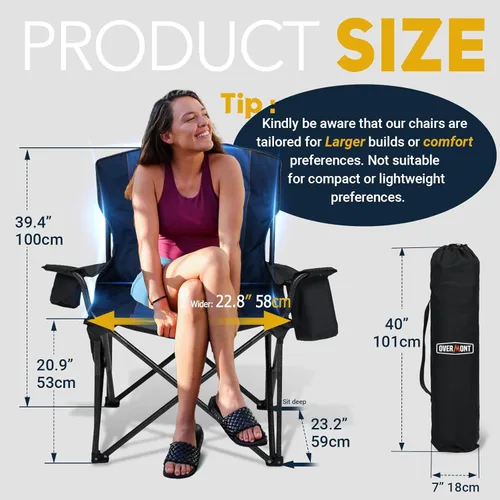 Vista 3 de Overmont Silla de camping plegable de gran tamaño, soporte de 500 libras con bolsillos acolchados para enfriar, sillas plegables resistentes