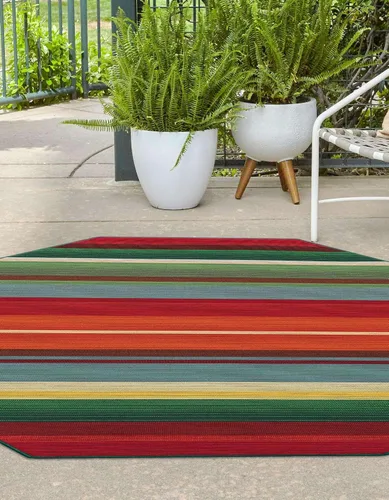 Vista 3 de Unique Loom Outdoor Modern Collection - Alfombra de área Jaco (4 pies 1 pulgada octágono multi/azul claro)