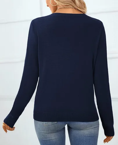 Vista 3 de QUALFORT - Suéter de punto para mujer, 100% algodón suave, sin botones
