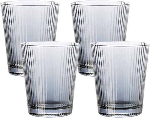 Vista 7 de Sizikato Juego de 4 vasos transparentes clásicos de rayas verticales, vasos de 8 onzas para agua, bebidas, jugo