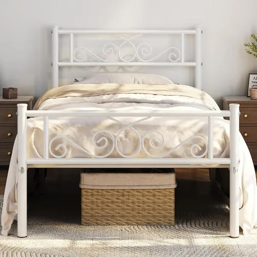 Vista 13 de Yaheetech - Base de cama, plataforma clásica de metal con cabecera y estribo - base de colchón con diseño floral para adultos, niñas, niños Negro