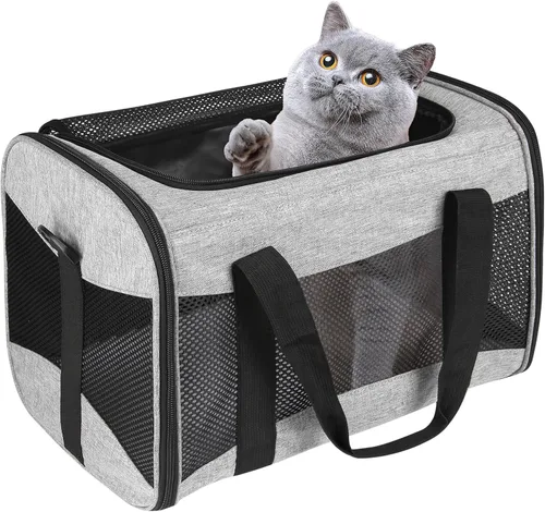 Vista 9 de Estuche de transporte para gatos, aprobado por aerolíneas, portátil y transpirable, transportador de viaje para mascotas, almohadilla de forro polar