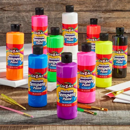 Vista 2 de Cra-Z-Art POP! Pintura de témpera lavable de neón para niños, paquete a granel de 10 unidades, colores fluorescentes surtidos, juego de pintura