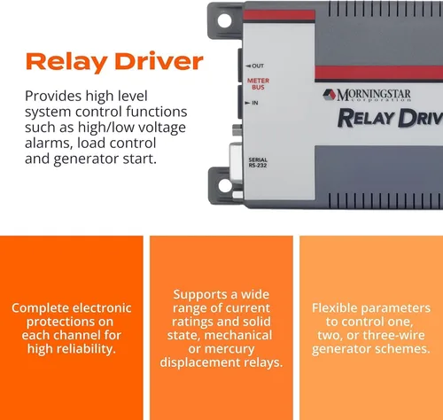 Vista 3 de Morningstar Relay Driver (RD-1) - Módulo lógico programable - Proporciona funciones de control del sistema de alto nivel, incluyendo alarmas de alto