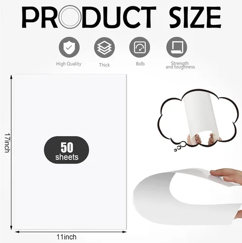 Vista 2 de Eaasty 50 hojas de papel de cartulina blanca de 11 x 17 pulgadas, cartulina de 80 libras, cubierta de papel de impresora grande y gruesa