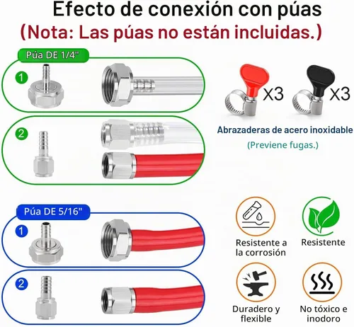 Vista 7 de Kit de líneas de gas de CO2 de cerveza Kegerator de 5 pies, ID 3/16 "Keg