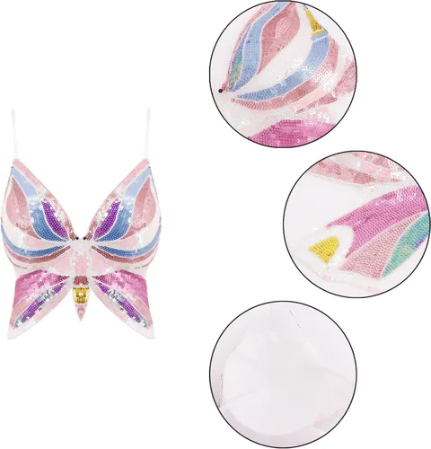 Vista 5 de Mocure - Blusa de tirantes con lentejuelas brillantes para mujer
