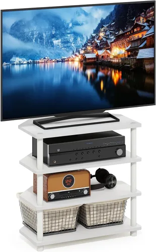 Vista 15 de Furinno Turn-N-Tube Centro de Entretenimiento Pequeño de 4 Niveles de Montaje Fácil / Soporte para TV / Unidad para TV / Escritorio para TV, Acero