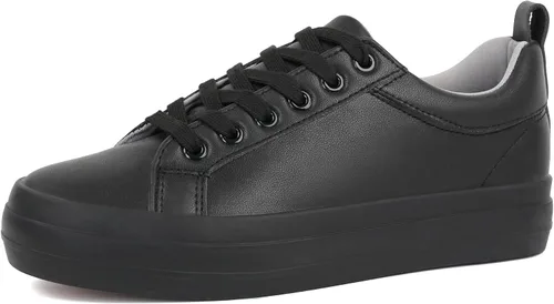 Vista 8 de JABASIC Zapatillas de plataforma con cordones para mujer, zapatillas casuales cómodas de moda para caminar Todo blanco