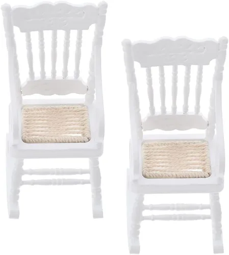 Vista 2 de TOYANDONA 2 sillas mecedoras de casa de muñecas, modelo de mini silla a escala 1/12 para muebles de casa de muñecas, accesorio de madera para sala