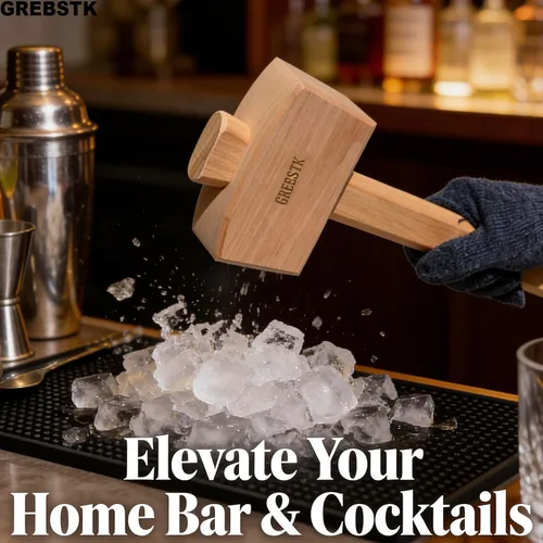 Vista 8 de GREBSTK Polished Solid Beech Wood Mallet for Home Bartending & Workshop Polished oiled finish, stain & moisture resistant, wipes clean with ease