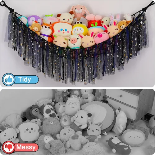 Vista 3 de FIOBEE Red de Animales de Peluche o Hamaca con Luz LED, Hamaca de Juguetes Colgante Organizador de Almacenamiento Soporte para Animales de Peluche