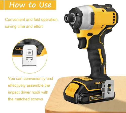 Vista 6 de Juego de 2 clips para cinturón Dewalt 304 de acero inoxidable para herramientas de taladro Dewalt, clips Dewalt, con tornillos para Dewalt N268241