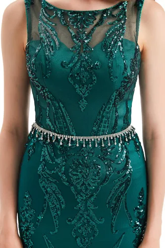 Vista 6 de Vestido de noche formal de sirena sin mangas con lentejuelas en V sin espalda para mujer