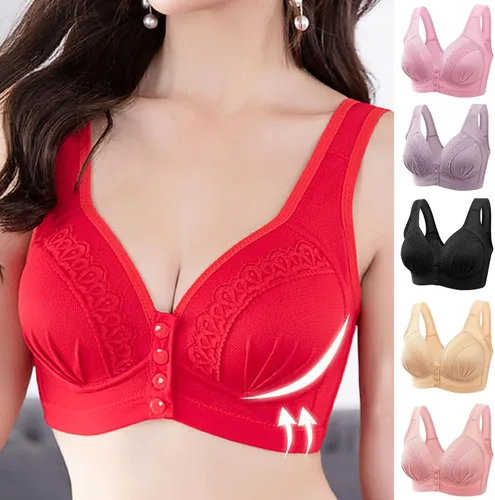 Vista 5 de JPVDPA Sujetadores cómodos para mujer, cobertura completa, con aros, cierre frontal, brasier de algodón, ropa interior suave sin varillas